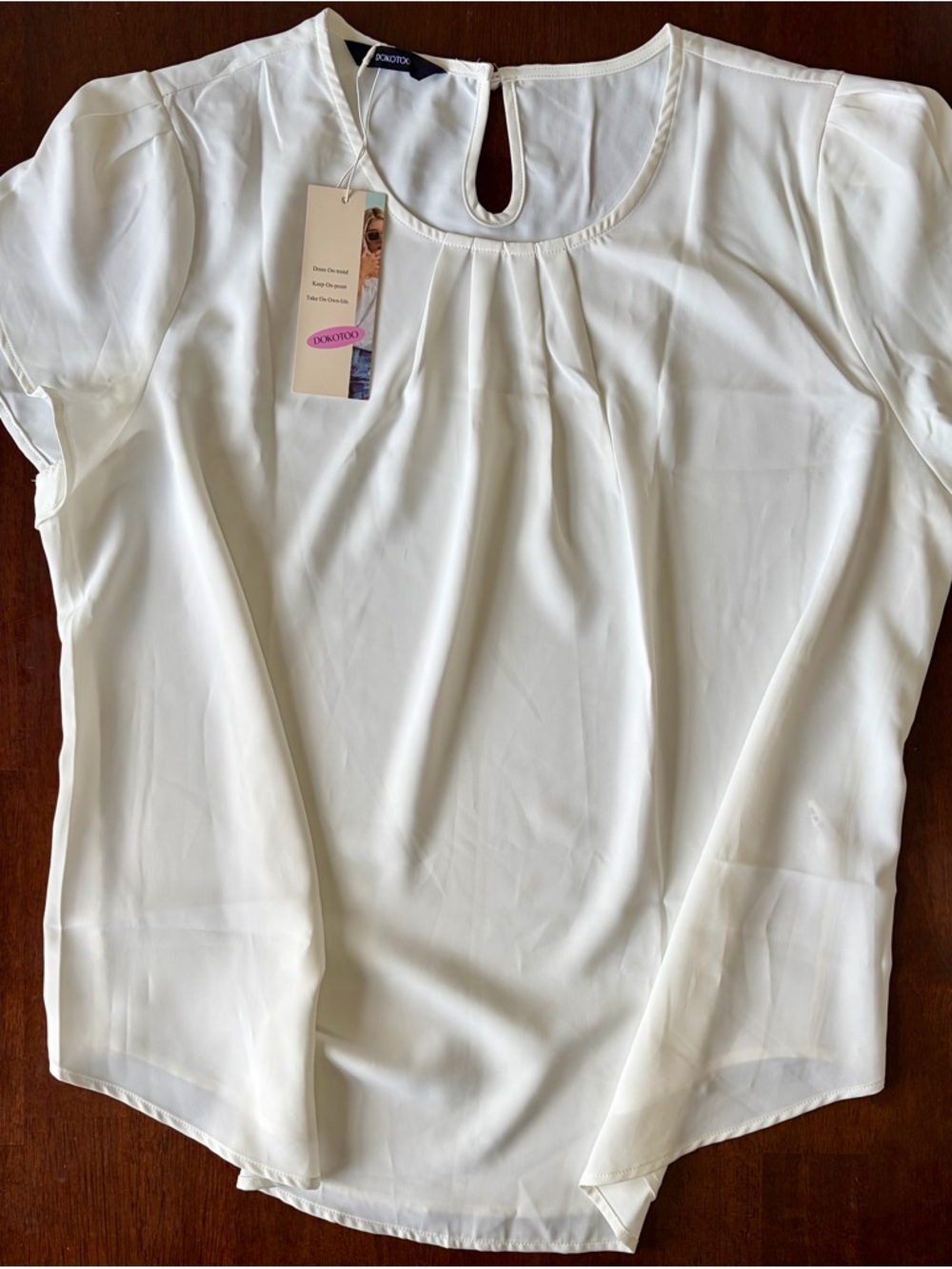 Elegant Cream Short-Sleeve Pleated Yoke Blouse